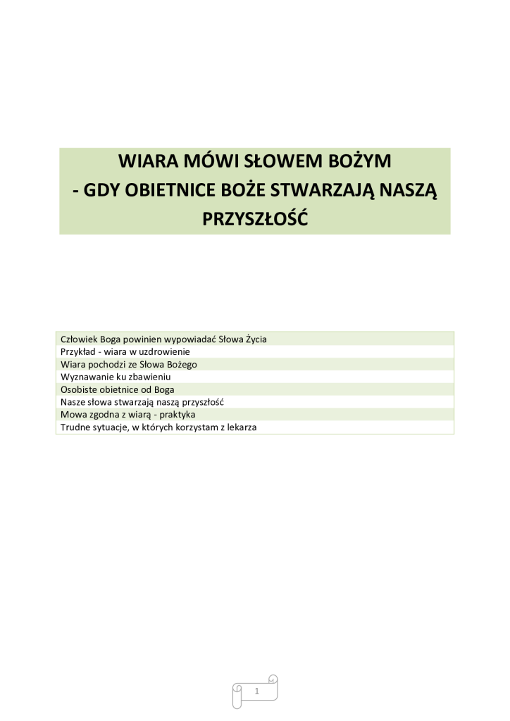 Zdjęcie PDF - Wiara mówi Słowem Bożym. Gdy obietnice Boże stwarzają naszą przyszłość